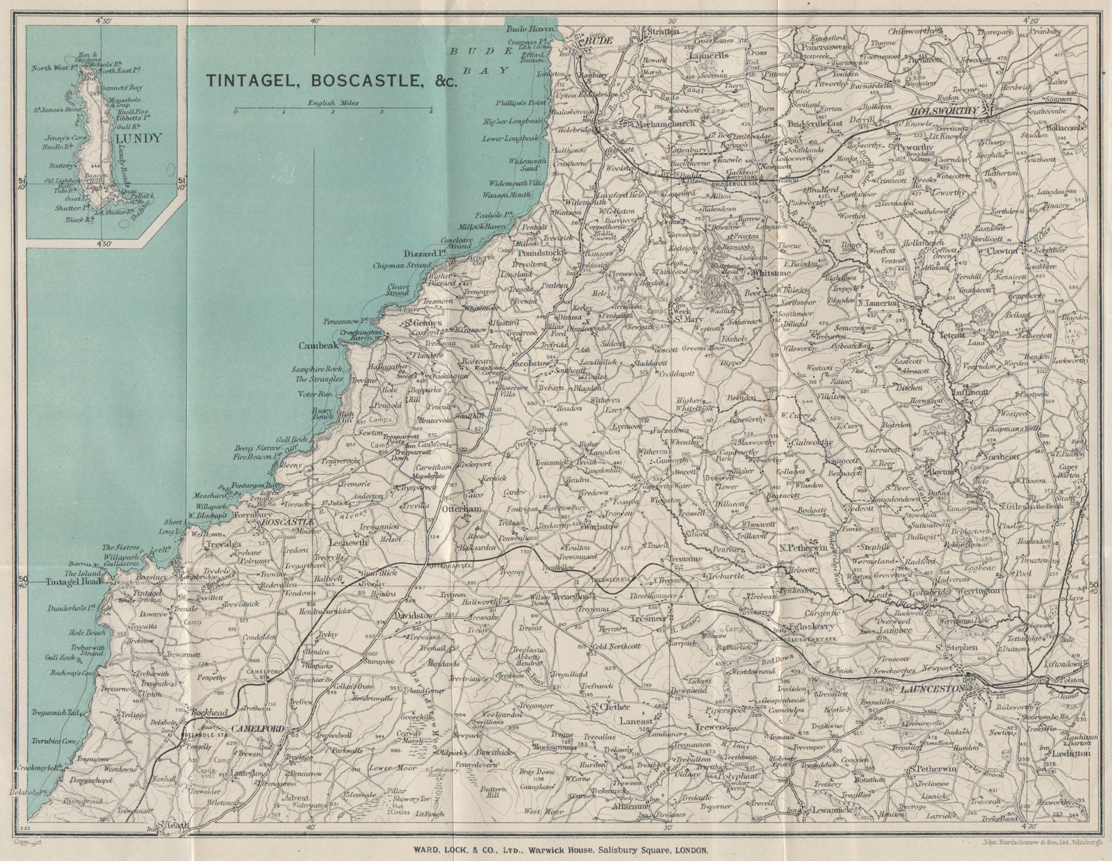 WIDEMOUTH BAY-PENTIRE POINT COAST. Tintagel Boscastle Lundy Launceston 1934 map